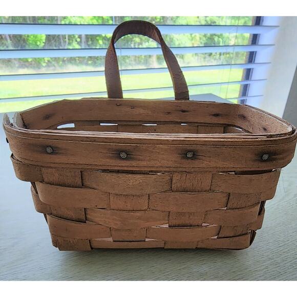 LONGABERGER BASKET-Mail-Keys-Leather Handle-Hanging-Handmade-Signed-1985 - Picture 1 of 13